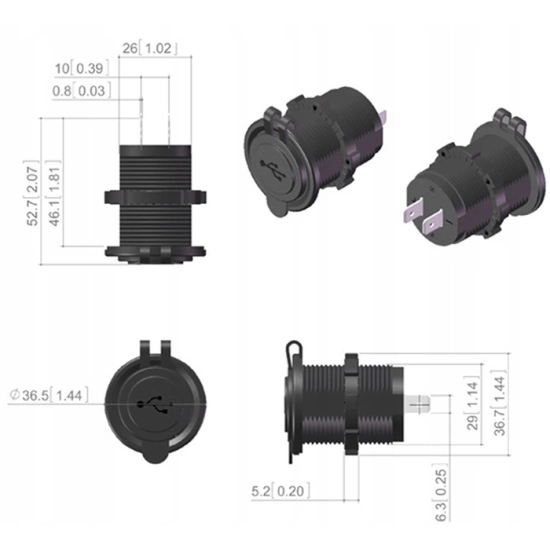 USB ŁADOWARKA 5V 3,1A BEZ DIODY LED