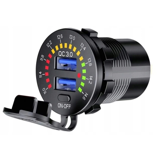 USB QC 3.0 WOLTOMIERZ CYFROWY LED MIERNIK SKALA