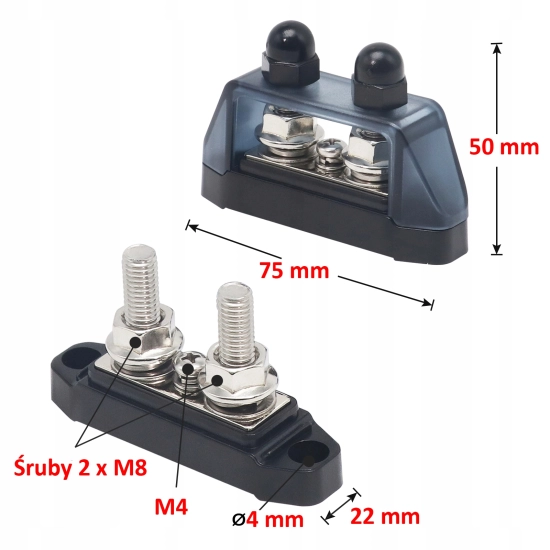 SŁUPEK DYSTRYBUCYJNY BUSBAR 2xM8 MASA MASOWY MINUS
