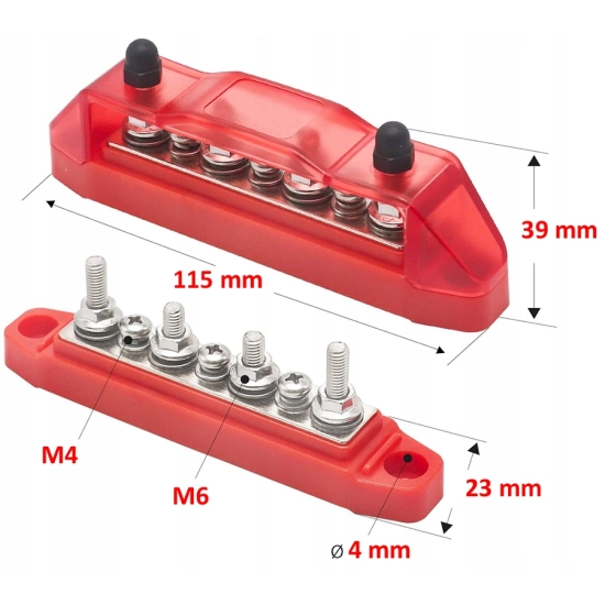 LISTWA BLOK MASY BUSBAR 150A SRUBY 4 x M6 3 x M4