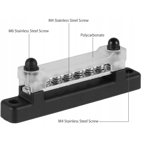 LISTWA BLOK MASY BUSBAR 150A SRUBY 4 x M6 POKRYWKA