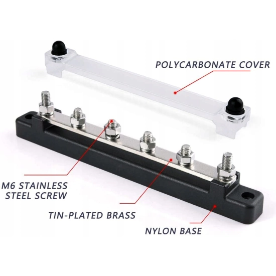 LISTWA BLOK MASY BUSBAR 150A SRUBY 6 x M6 POKRYWKA