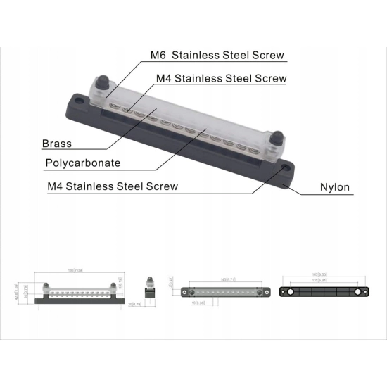 LISTWA BLOK MASY BUSBAR 150A SRUBY 14 POKRYWKA