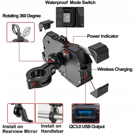 UCHWYT NA TELEFON ŁADOWARKA INDUKCYJNA USB 3.0 QC