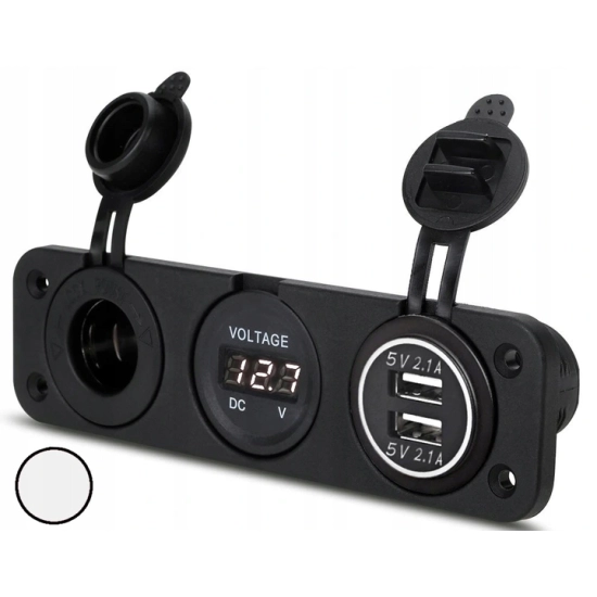 USB 4,2A+WOLTOMIERZ 6-30V+GNIAZDO ZAPALNICZKI BIA