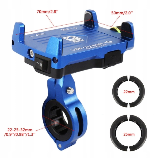 UCHWYT NA TELEFON ŁADOWARKA MOTOCYKLOWA USB 2.5A B