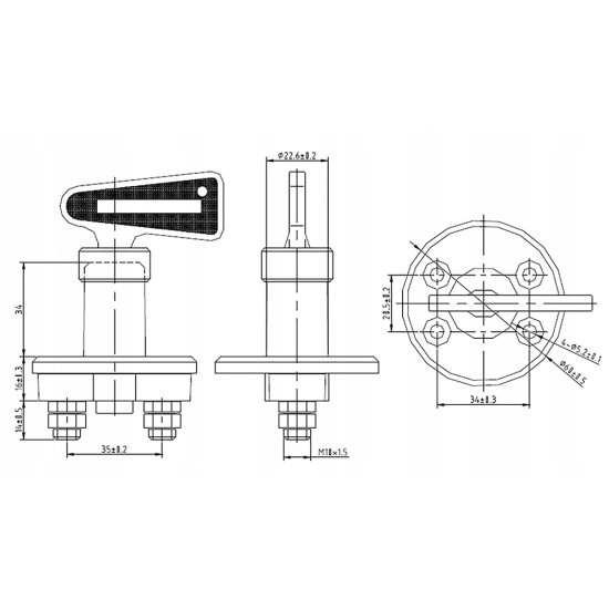 HEBEL ODLACZNIK AKUMULATORA 300A 12 24V ŚRUBY