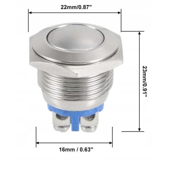 PRZYCISK WANDALOODPORNY 16mm CHWILOWY 2A/250V ZAK