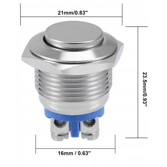 PRZYCISK WANDALOODPORNY 16mm CHWILOWY 2A/250V WYST