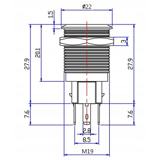 PRZYCISK WANDALOODPORNY 19mm FOTELE 12V 3A Z