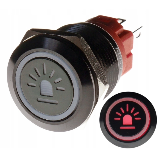 PRZYCISK WANDALOODPORNY 19mm KOGUT 12V 3A C