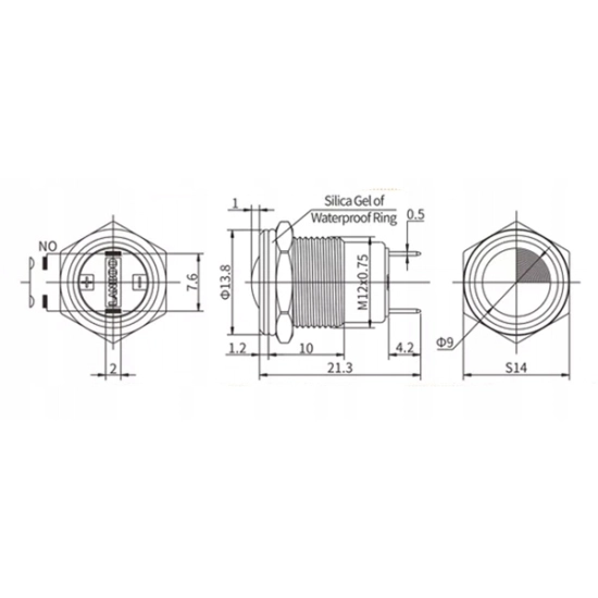 PRZYCISK WANDALOODPORNY 12mm BISTABILNY 2A/250V Z