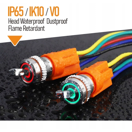 PRZEŁĄCZNIK WANDALOODPORNY 16mm ON-OFF LED 15A ZIE