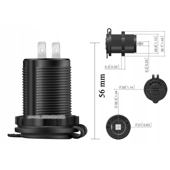 GNIAZDO ZAPALNICZKI PODŚWIETLANE LED 12/24V 15A P