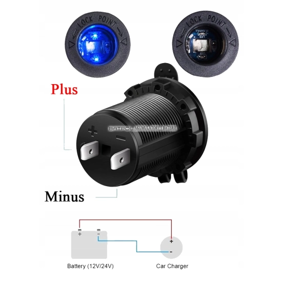 GNIAZDO ZAPALNICZKI PODŚWIETLANE LED 12/24V 15A P