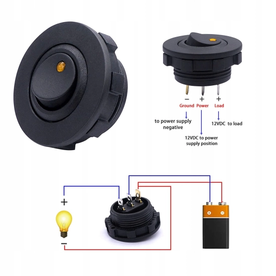 PRZELACZNIK PANELOWY WLACZNIK SPST LED 12V 20A POM
