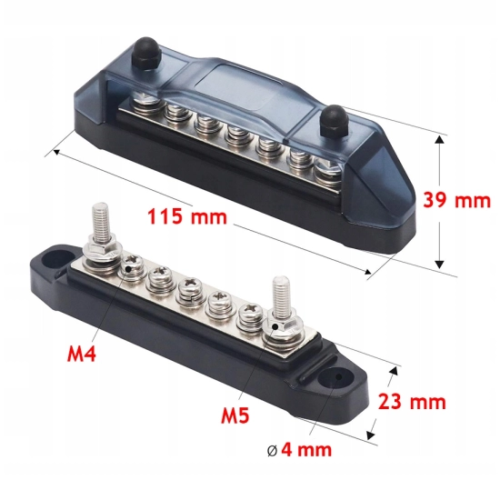 LISTWA BLOK MASY BUSBAR 150A SRUBY 2 x M5 5 x M4