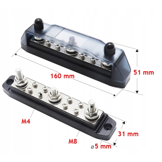 LISTWA BLOK MASY BUSBAR 150A SRUBY 3 x M8 8 x M4