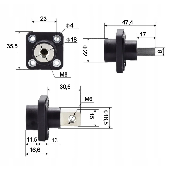 ZŁACZE BATERII 12V 200A SŁUPEK DYSTRYBUCYJNY BUSBAR M8 SOLAR FOTOWOLTAIKA