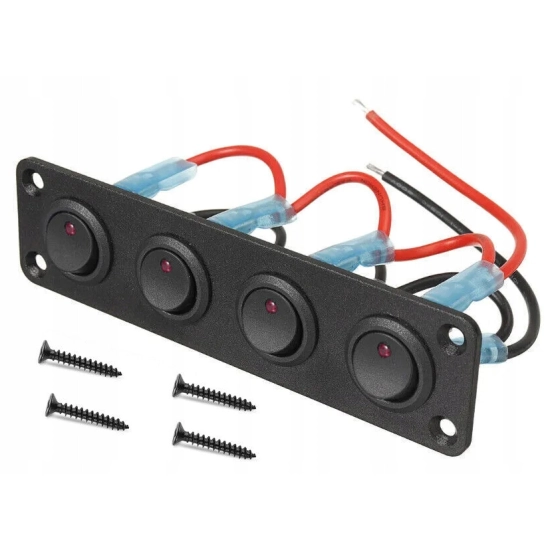 PRZEŁĄCZNIK PANEL ALUMINIUM WŁĄCZNIK SPST LED 12V 20A CZERWONY X4