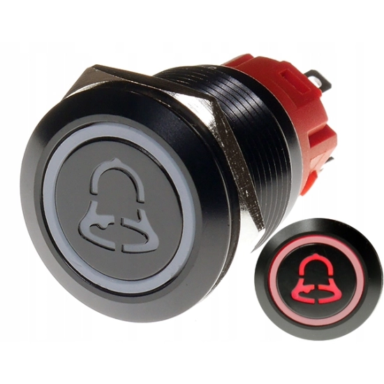 PRZYCISK WANDALOODPORNY 19mm DZWONEK 12V 3A CHWILOWY DZWONKOWY CZERWONY