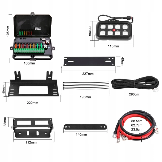 PANEL STEROWNIA 8 PRZEŁĄCZNIKÓW LED DIODA NIEBIESKA OFF ROAD NAKLEJKI KPL