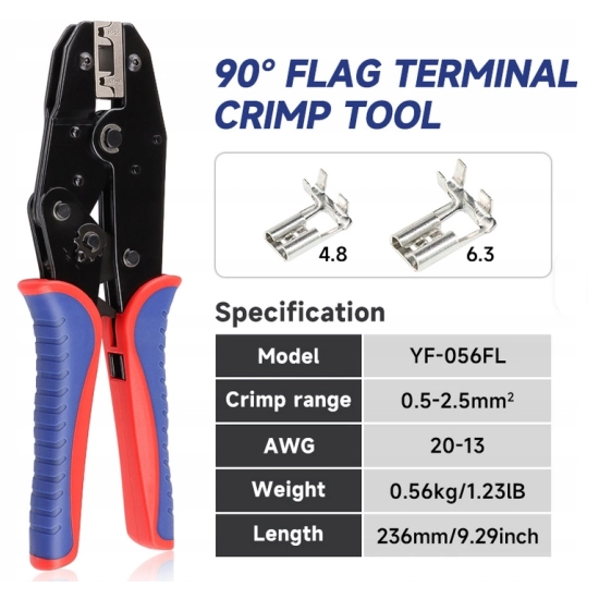 ZACISKARKA YF-056FL PRASKA DO KONEKTORÓW KĄTOWYCH 4,8 6,3 mm NIEIZOLOWANYCH