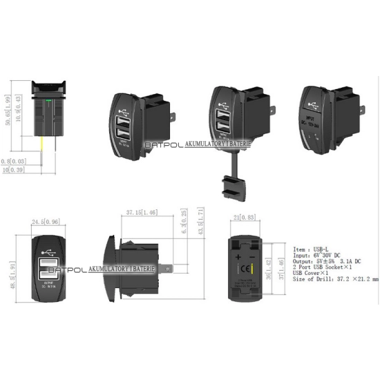 USB 5V 3,1A GNIAZDO LADOWARKA 12V PANELOWA N