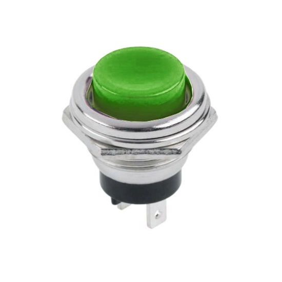 PRZYCISK WLACZNIK CHWILOWY 16MM ZIELONY 3A 125V