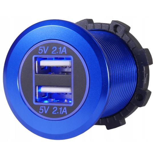 USB 5V 4,2A GNIAZDO ŁADOWARKA METALOWA 12V NIEB