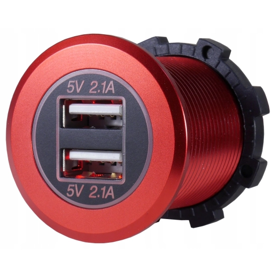 USB 5V 4,2A GNIAZDO ŁADOWARKA METALOWA 12V CZERW