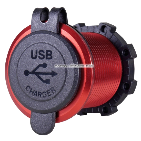 USB 5V 4,2A GNIAZDO ŁADOWARKA METALOWA 12V CZERW