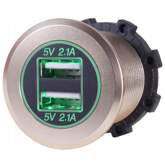 USB 5V 4,2A GNIAZDO ŁADOWARKA METALOWA 12V ZŁOTY