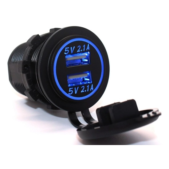 USB 4,2A+WOLTOMIERZ 6-30V+GNIAZDO ZAPALNICZKI NIEB