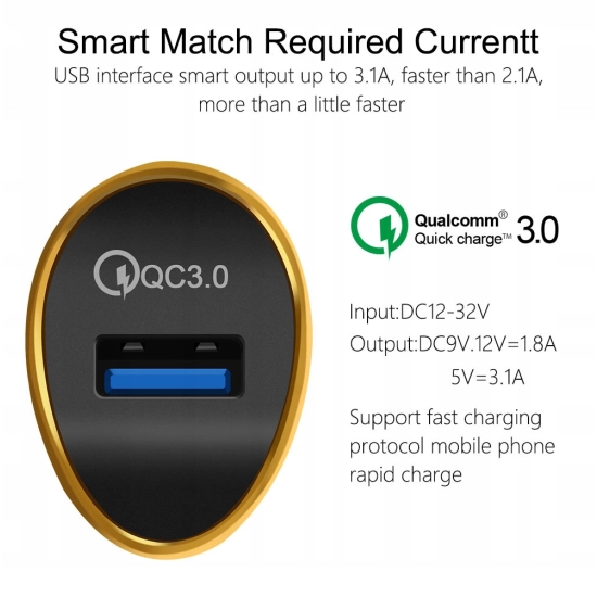 ŁADOWARKA QUICK CHARGE 3.0 SZYBKA SAMOCHODOWA 3,1A