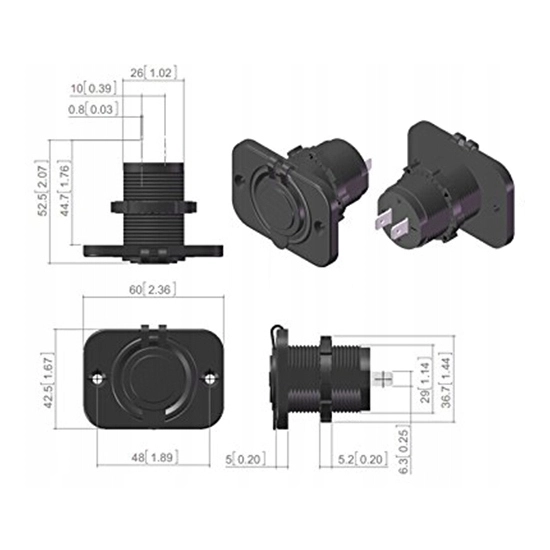 GNIAZDO ZAPALNICZKI 12/24V 20A PANEL RAMKA