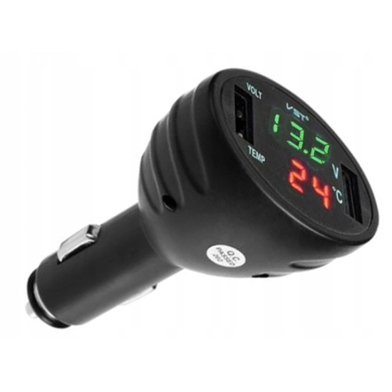 WOLTOMIERZ TERMOMETR ŁADOWARKA 2 x USB 2.1A 12/24V