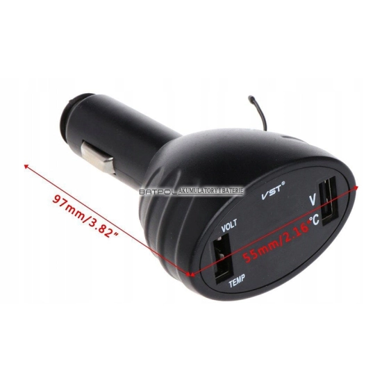 WOLTOMIERZ TERMOMETR ŁADOWARKA 2 x USB 2.1A 12/24V