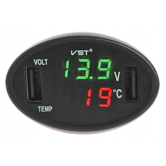 WOLTOMIERZ TERMOMETR ŁADOWARKA 2 x USB 2.1A 12/24V