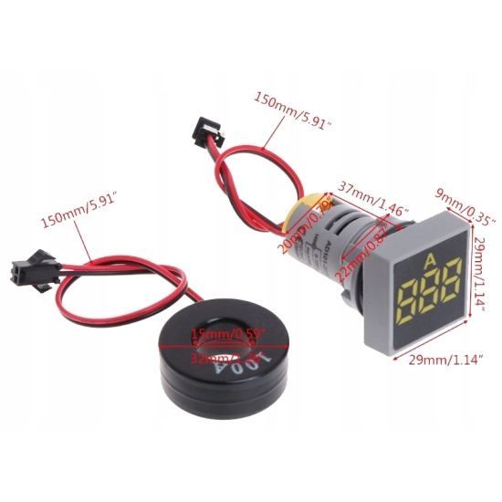 AMPEROMIERZ 100A LED 22mm MIERNIK KWADRAT Z