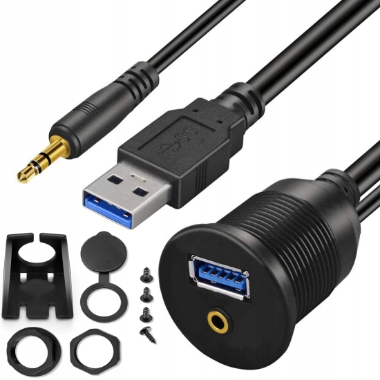 PRZEDLUZACZ 2 MB GNIAZDO USB 3,0 JACK 3,5mm PANEL