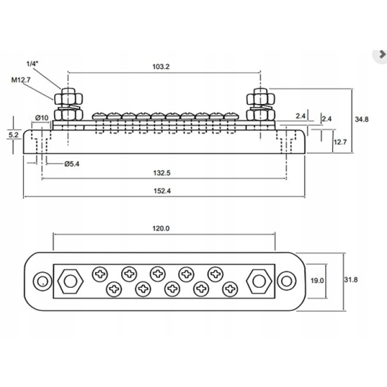 LISTWA BLOK MASY BUSBAR 150A SRUBY 12