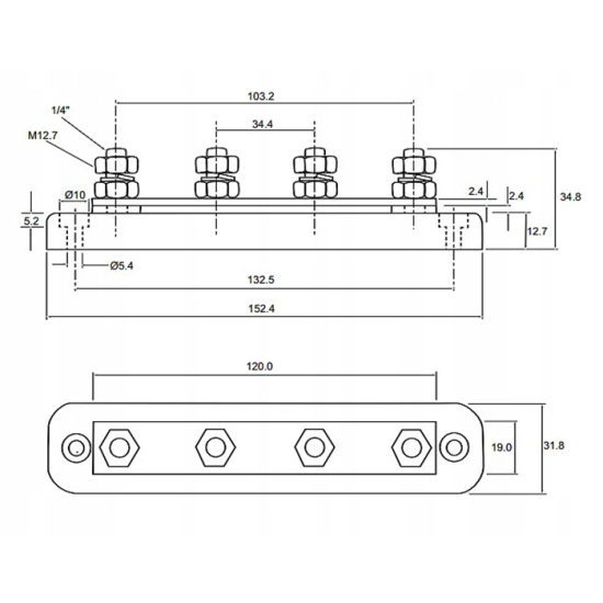 LISTWA BLOK MASY BUSBAR 150A SRUBY 4