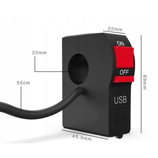 PRZEŁĄCZNIK WŁĄCZNIK KIEROWNICA MOTOCYKL USB 2A