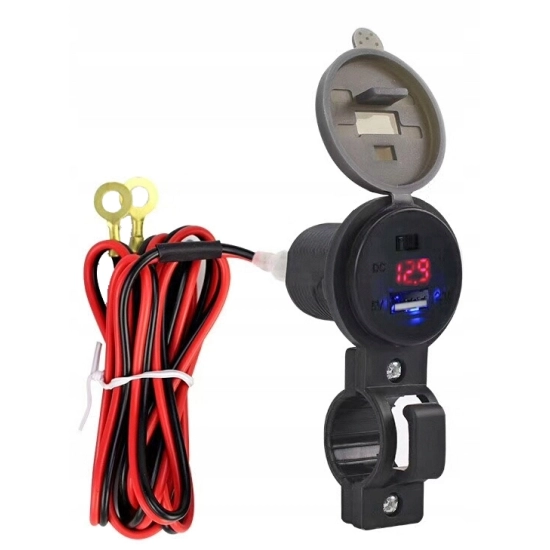 ŁADOWARKA MOTOCYKLOWA USB 2.1A WOLTOMIERZ WŁĄCZNIK
