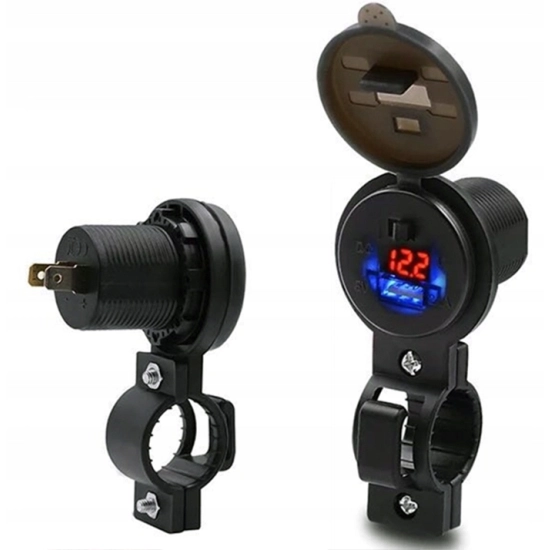 ŁADOWARKA MOTOCYKLOWA USB 2.1A WOLTOMIERZ WŁĄCZNIK