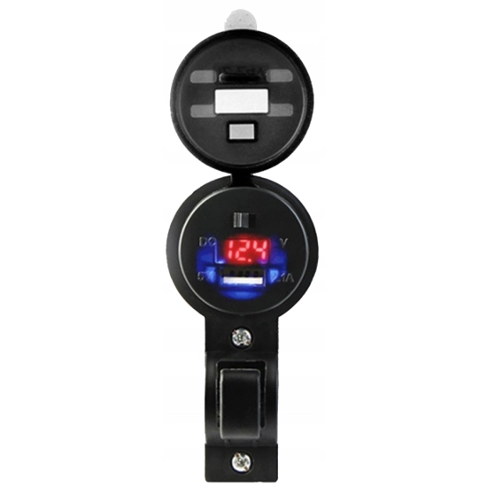 ŁADOWARKA MOTOCYKLOWA USB 2.1A WOLTOMIERZ WŁĄCZNIK
