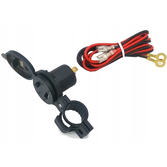 ŁADOWARKA MOTOCYKLOWA USB 2.1A WOLTOMIERZ WŁĄCZNIK