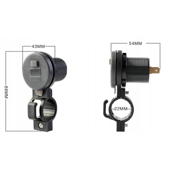 ŁADOWARKA MOTOCYKLOWA USB 2.1A WOLTOMIERZ WŁĄCZNIK