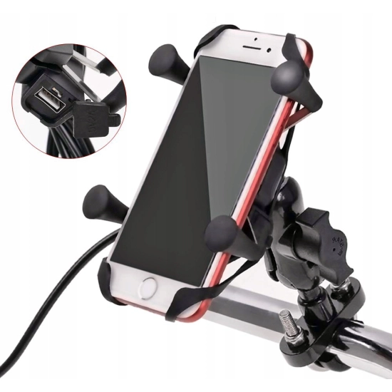 UCHWYT NA TELEFON ŁADOWARKA MOTOCYKLOWA USB 2A